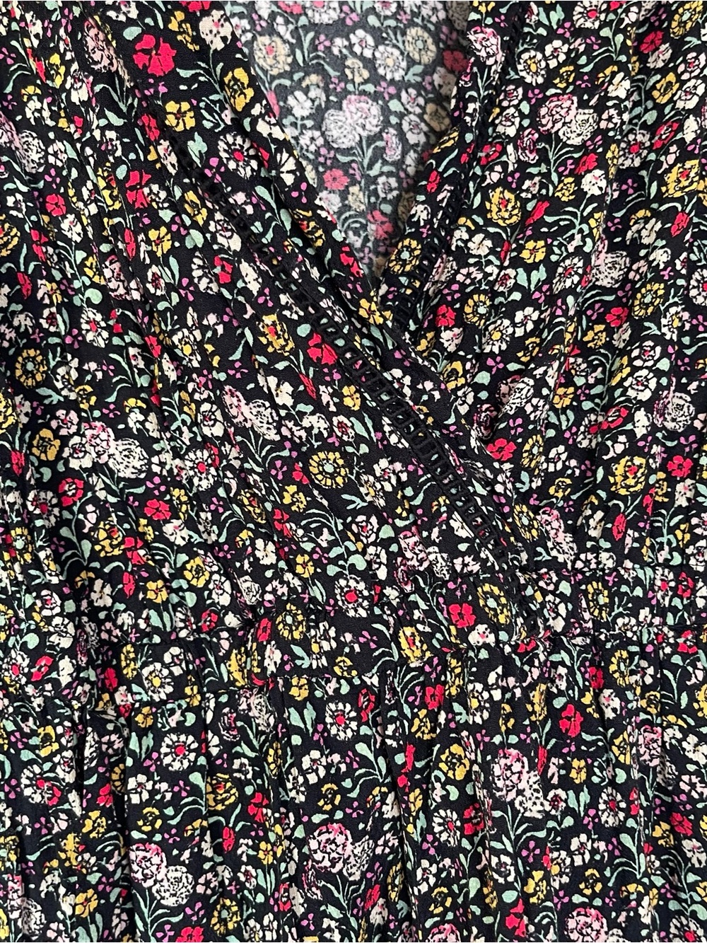 Loft Floral Long-Sleeve Wrap Romper - Black/Multi small - Picture 4 of 5